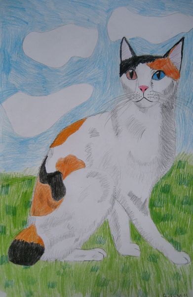 Art Studio PALETTE. Aleksandra Malisheva Picture.  Coloured Pencil Animals Cats 